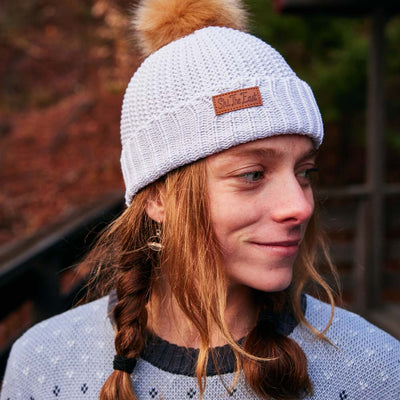 Women's Trapper Pom Beanie - Powder White