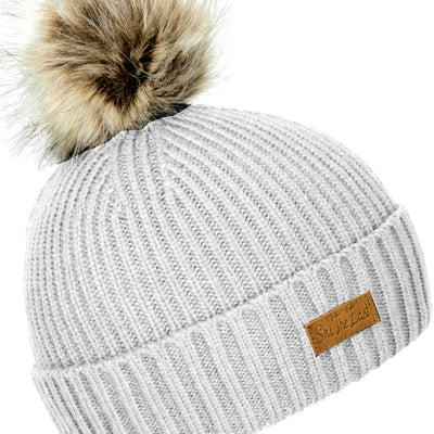 Women's Trapper Pom Beanie - Powder White