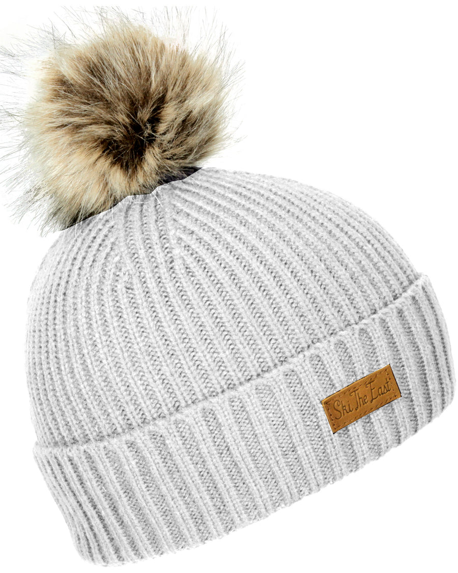 Women's Trapper Pom Beanie - Powder White